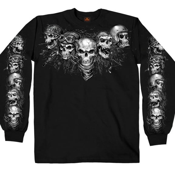 Hot Leathers GMS2423 Men’s ‘Five Skulls’ Long Sleeve Black T-Shirt 2X-Large