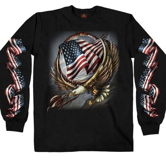 Hot Leathers GMS2427 Men’s ‘Hoop Eagle’ Long Sleeve Black T-Shirt Medium