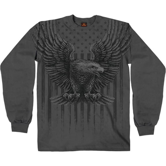 Hot Leathers GMS2524 Men's Charcoal Up-Wing Eagle Long Sleeve T-Shirt Large
