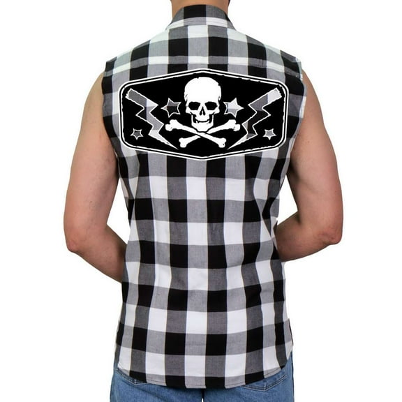 Hot Leathers GMS3490 Men’s Black and White Skull Sleeveless Flannel Shirt X-Large