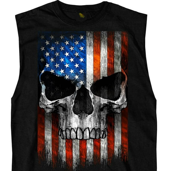 Hot Leathers GMT3483 Men’s Shooter Skull Patriotic Sleeveless Black Tank Top Shirt 2X-Large