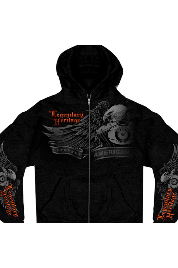 GMZ4137 Mens Ghost Eagle Black Black Hoodie with Zipper Closure Medium
