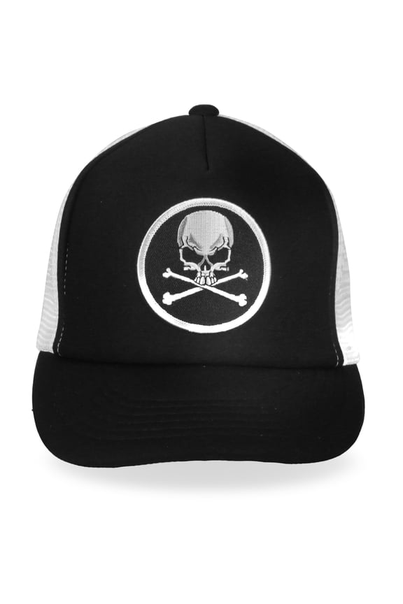 GSH1008 Skull and Cross Bones Black and White Trucker Hat One Size
