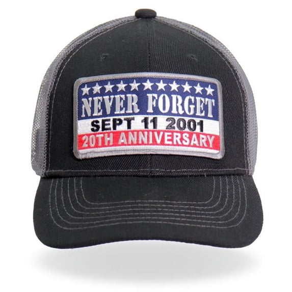 Hot Leathers GSH1038 9-11 Never Forget Truckers Hat - Black & Charcoal - Adjustable Size
