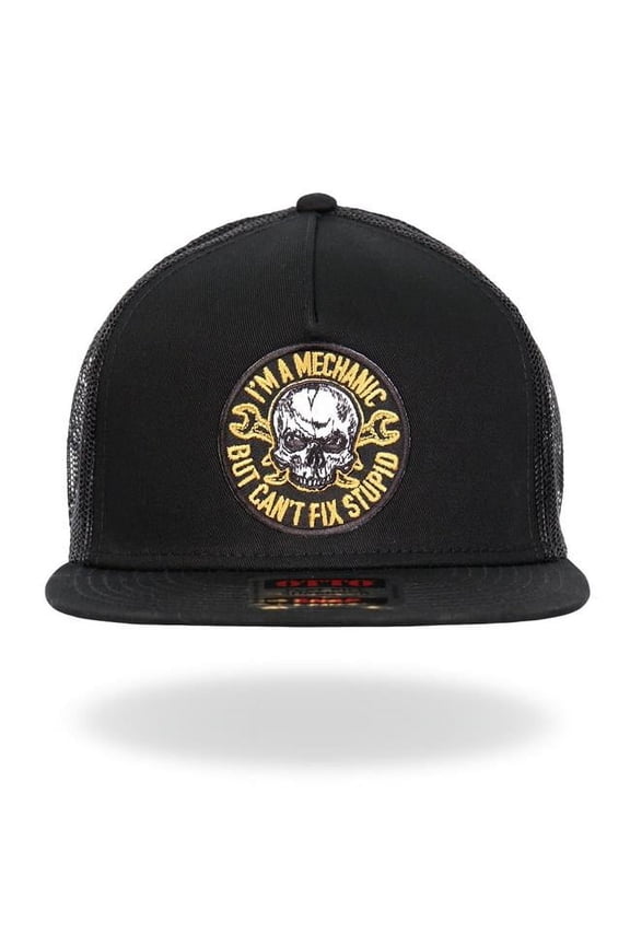 GSH2036 Mechanic Cant Fix Stupid Snapback Hat - Black, Yellow & White - Adjustable Size