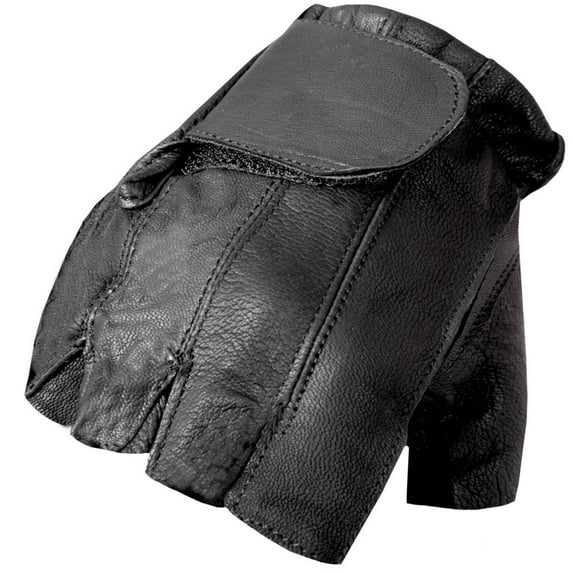 Hot Leathers GVM1011 Premium Leather Unlined Fingerless Gloves with Padded Gel Palm Medium