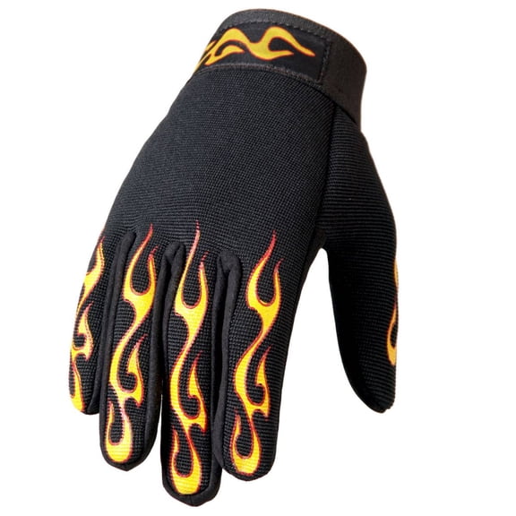 Hot Leathers GVM2004 Yellow and Red Flame Mechanics Gloves Large