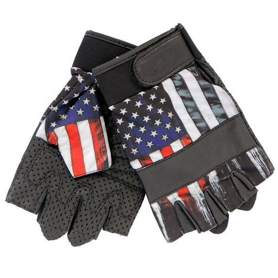 Hot Leathers GVM3008 Uni-Sex Black 'Heartbeat USA Flag' Fingerless Leather Gloves Large