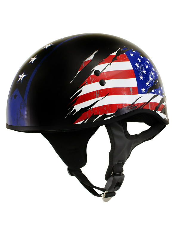 Hot Leathers HLT68 'American Flag' Advanced DOT Black Glossy Motorcycle Skull Cap Half Helmet for Men and Women Small
