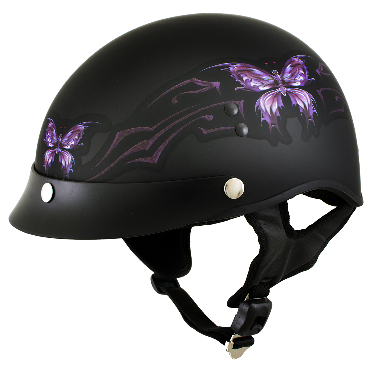 Hot Leathers HLT70 'Purple Butterfly' Flat Black Advanced DOT ...