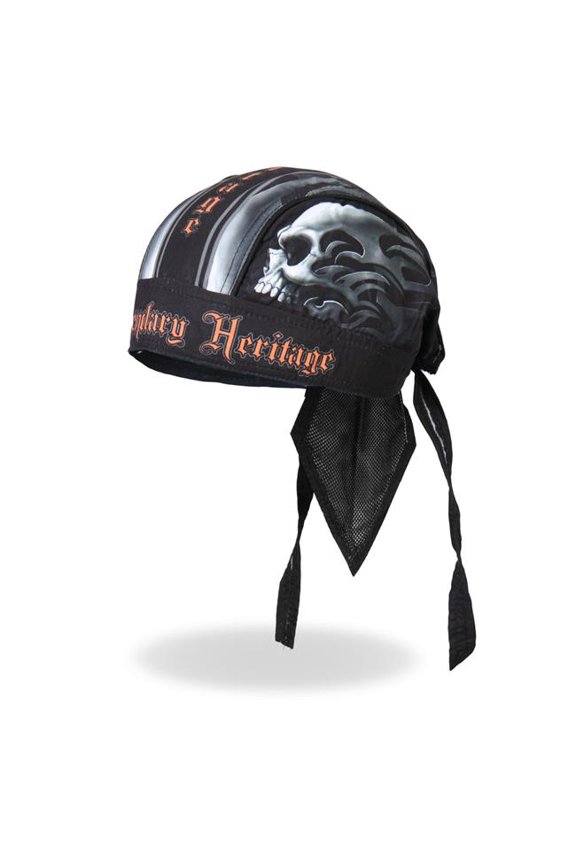 HWH1047 Skull Face Legendary Heritage Lightweight Headwrap - Black - Adjustable Size