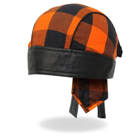 Hot Leathers HWH1109 Orange Buffalo Plaid Headwrap One Size Fits Most