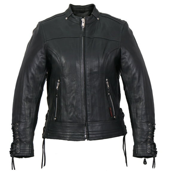 Hot Leathers JKL1025 Ladies Lace Up Sleeves Leather Jacket Small