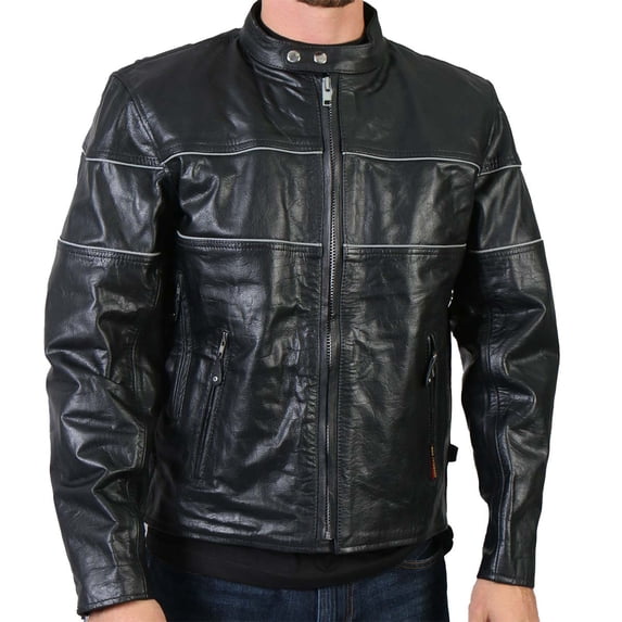 Hot Leathers JKM1004 Men's Leather Vented Scooter Jacket with Reflective Piping 38