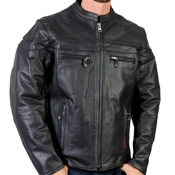 Hot Leathers JKM1011 Men's Black Leather Vented Motorcycle Racer Jacket with Double Piping 2X-Large
