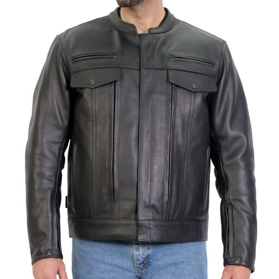 Hot Leathers JKM1028 Men's Black Leather MC Jacket with Zip Out Lining 2X-Large
