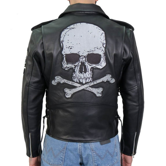 Hot Leathers JKM2001 Men’s Black ‘Skull And Crossbones' Motorcycle Leather Jacket 52