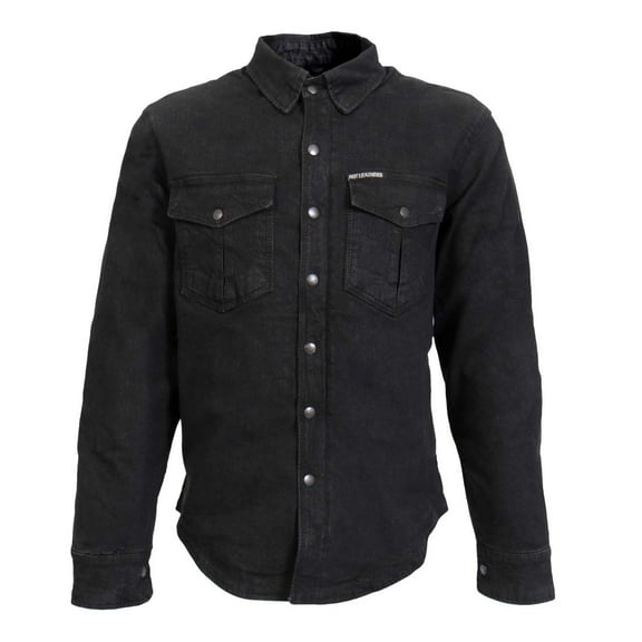 Hot Leathers JKM3009 Men's Classic Black Denim Flannel Long Sleeve Shirt with Armor Medium