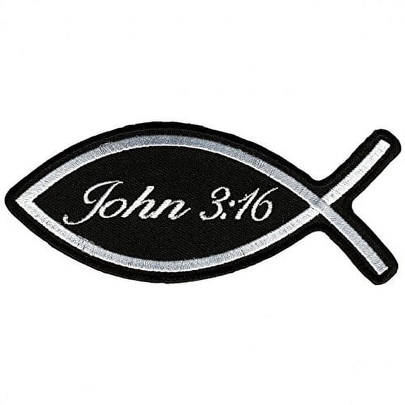 Hot Leathers, JOHN 3:16 FISH, High Thread Embroidered Iron-On / Saw-On Rayon PATCH - 5" x 2", Heat Sealed Backing