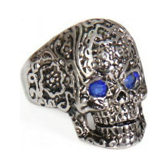 Hot Leathers JWR1110 Blue Eye Pattern Skull Stainless Steel Ring 8