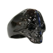 Hot Leathers JWR2130 Men's Black 'Police Flag Skull' Stainless Steel Ring 10