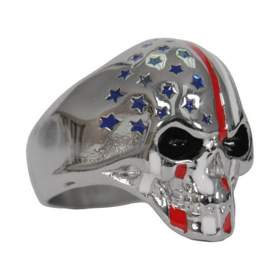 Hot Leathers JWR2131 Men's Silver 'American Flag Skull' Stainless Steel Ring 12