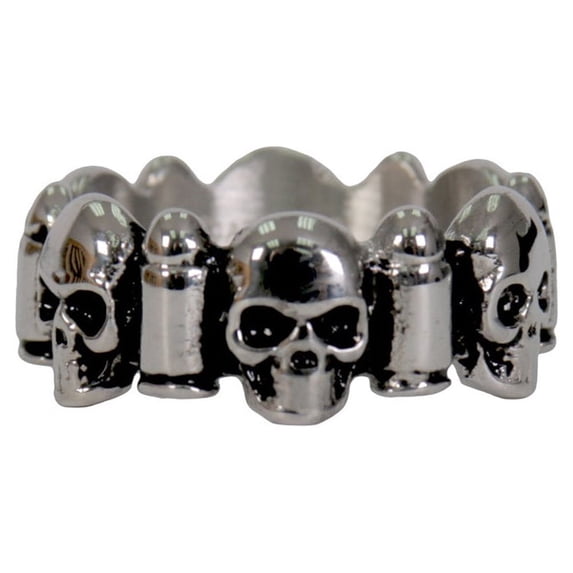 Hot Leathers JWR2142 Men's Silver 'Skull and Bullet' Stainless Steel Ring 11