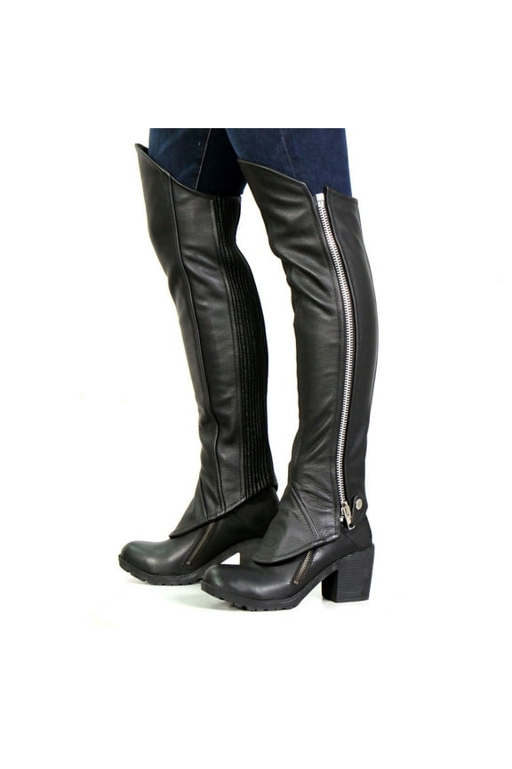 LCU1002 Women's Black Lambskin Leather Side Zip Leggings 2XS/XS