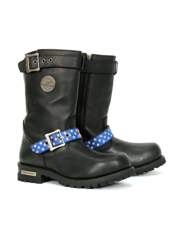 Men's Stars & Stripes Black Engineer Boots, BTM1019 8.5