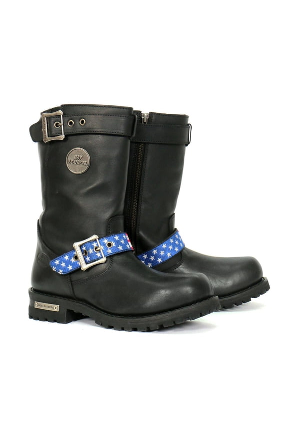 Men's Stars & Stripes Black Engineer Boots, BTM1019 8.5