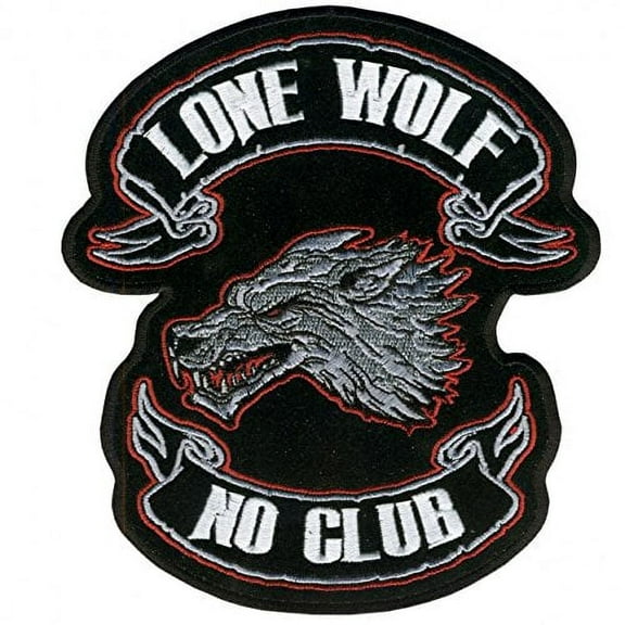 Hot Leathers, LONE WOLF NO CLUB, Iron-On / Saw-On, Heat Sealed Backing Rayon BIKER PATCH - 4" x 4"