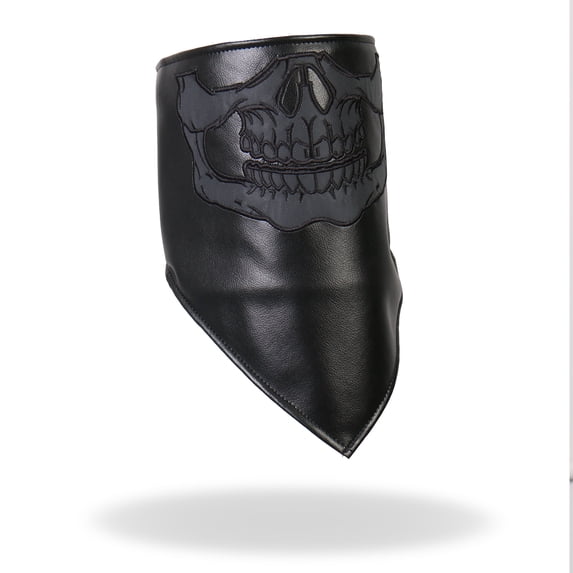 Hot Leathers NWL1008 Black Leather Reflective Skull Neck Warmer with Fleece Lining One Size