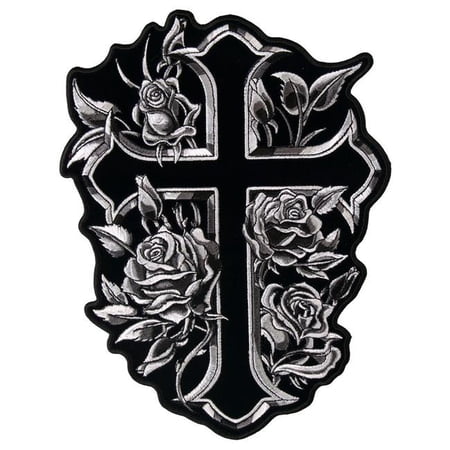 Hot Leathers PPA6667 Cross and Roses 7" x 9" Patch 7X9
