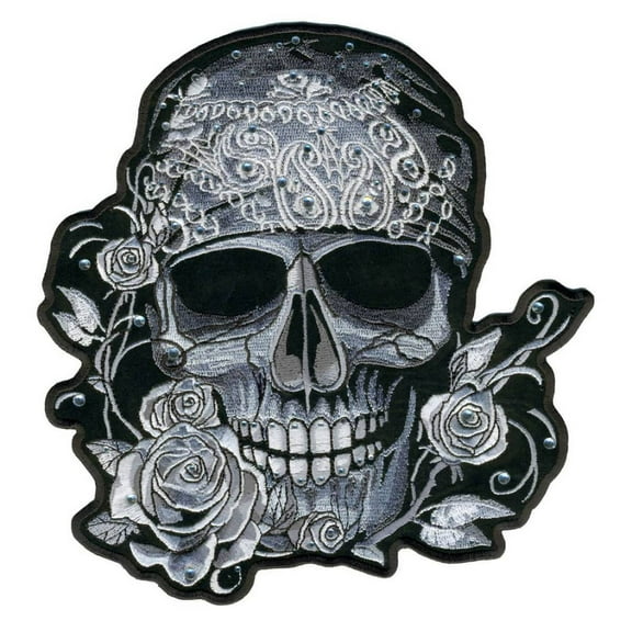 Hot Leathers PPC3217 Bandana Skull with Rhinestones 8" x 8" Patch 8X8