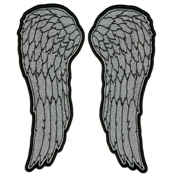Hot Leathers PPS1041 10" Metallic Silver Angel Wings Patch 4X10