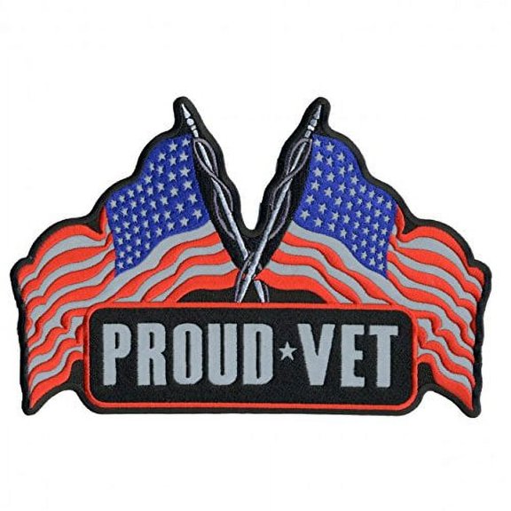 Hot Leathers, PROUD VET, High Thread Embroidered Iron-On / Saw-On Rayon REFLECTIVE PATCH - 10" x 7"