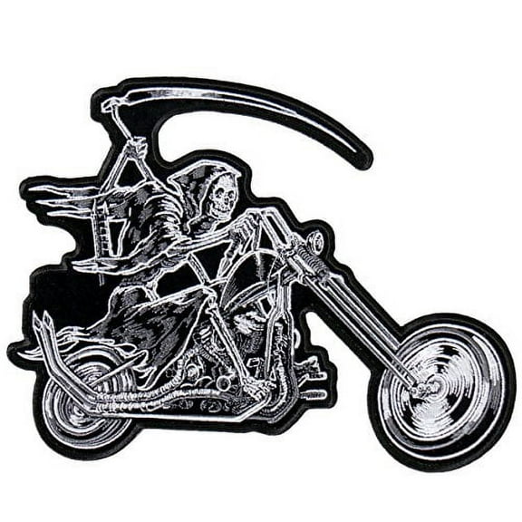 Hot Leathers, REAPER RIDER, High Quality Iron-On / Saw-On, Heat Sealed Backing Rayon PATCH - 4" x 3"