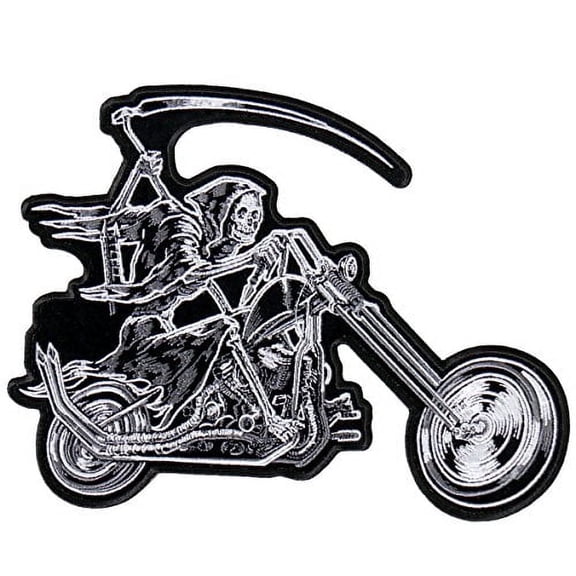 Hot Leathers, REAPER RIDER, High Quality Iron-On / Saw-On, Heat Sealed Backing Rayon PATCH - 9" x 7"