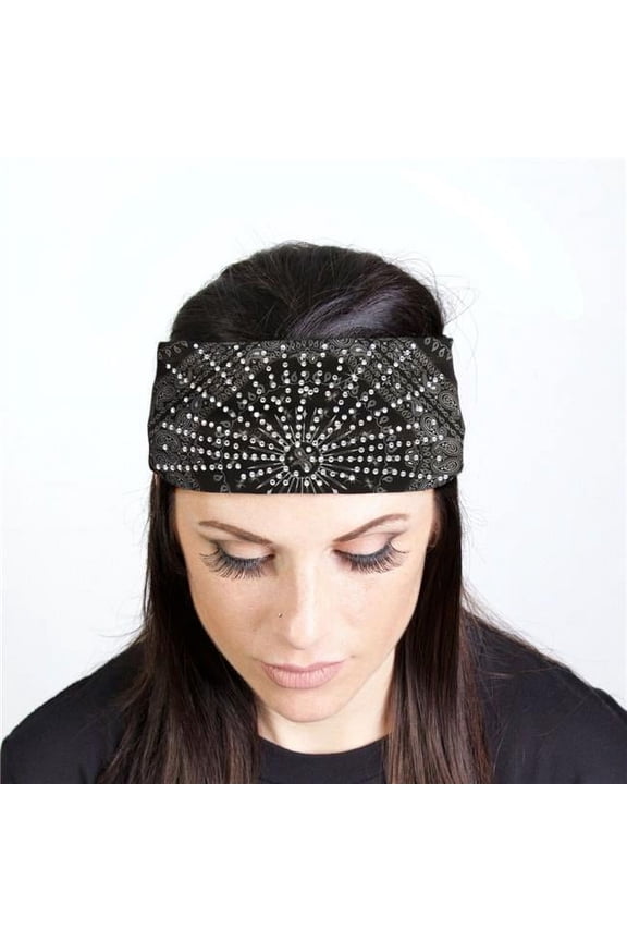RWC2004 Bling Bands Bandana Rhinestone Crystal Headband Wraps - Black - One Size Fits Most