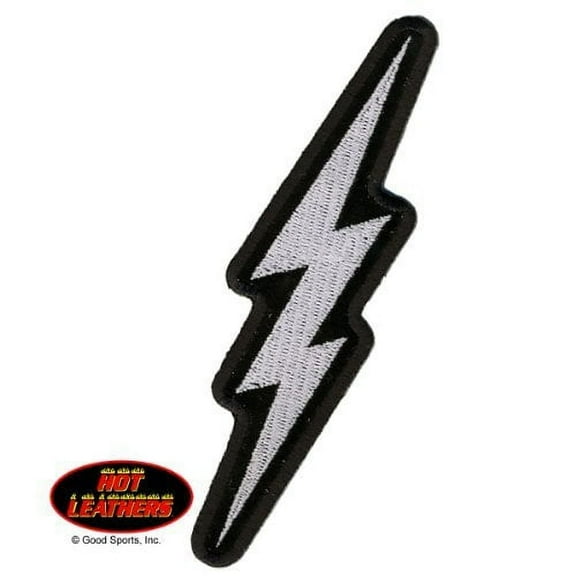 Hot Leathers, SILVER LIGHTENING BOLT, Iron-On / Saw-On Rayon PATCH - 2" x 5"