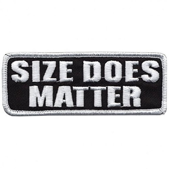 Hot Leathers, SIZE DOES MATTER, Iron-On / Saw-On Rayon PATCH - 4" x 2", Heat Sealed Backing