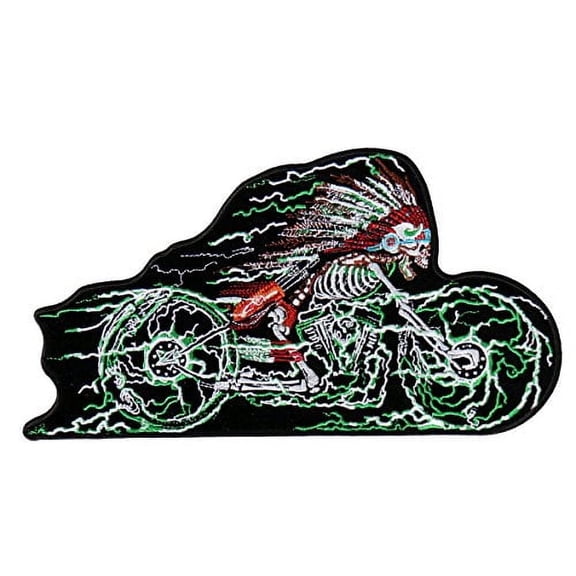 Hot Leathers, SKELETON CYCLE, High Thread Embroidered Iron-On / Saw-On Rayon PATCH - 5" x 3", Exceptional Quality