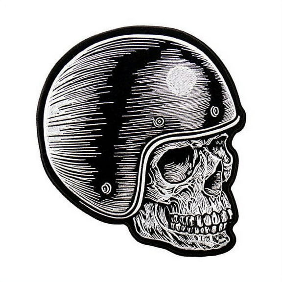 Hot Leathers, SKULL RIDER HEAD, High Thread Embroidered Iron-On / Saw-On Rayon PATCH - 8" x 9"