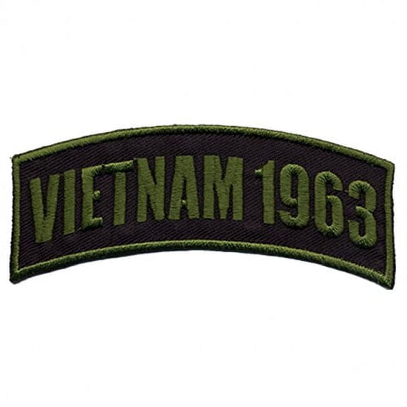 Hot Leathers, VIETNAM 1963, Iron-On / Saw-On Rayon Rocker PATCH - 4" x 1", Heat Sealed Backing