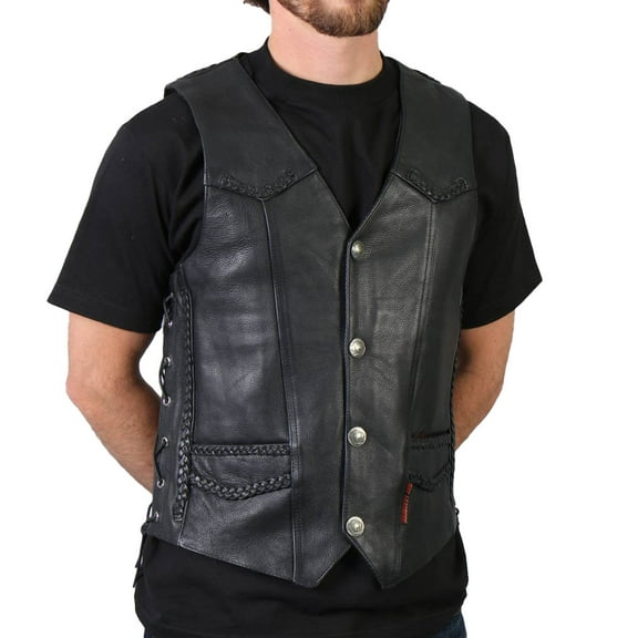 Hot Leathers VSM1008 Men's Black 'Buffalo Nickel Snap' Leather Vest X-Large