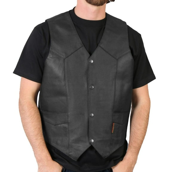 Hot Leathers VSM1014 Men's Black Heavyweight Leather Vest with Inside Pocket X-Large