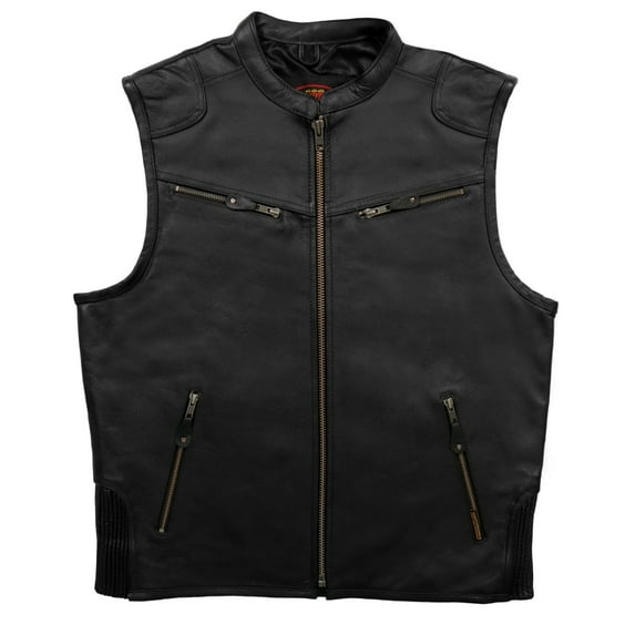 Hot Leathers VSM1037 Men's Black 'Zipper Pockets' and Carry Leather Vest 2X-Large