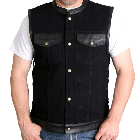 Hot Leathers VSM6101 Men's  Black Denim and Leather Vest Medium