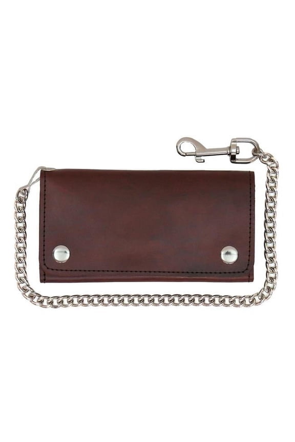 WLC2018 Men's 7" Crazy Horse Brown Leather Tri-Fold Biker Wallet w/ 13 Card Slots and Swivel Trigger Clip 7 Inch
