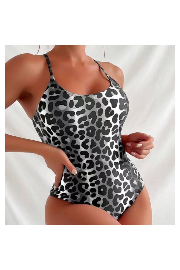 Hot Leopard Swimsuit Women One Piece Sleeveless Swimwear Monokini High Waist Tankini 2024